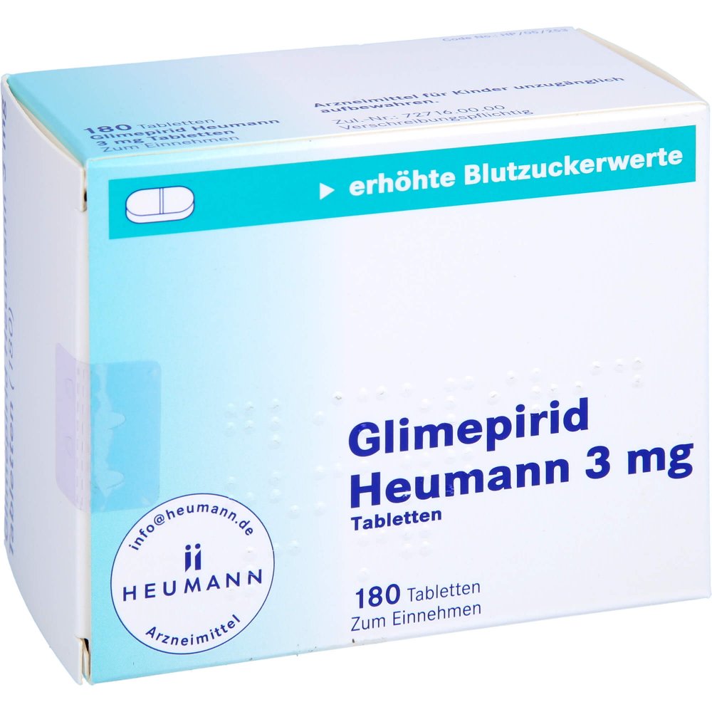 Das Produktfoto zeigt Glimepirid Heumann 3 Mg Tabletten (180 stk) PZN 01694571