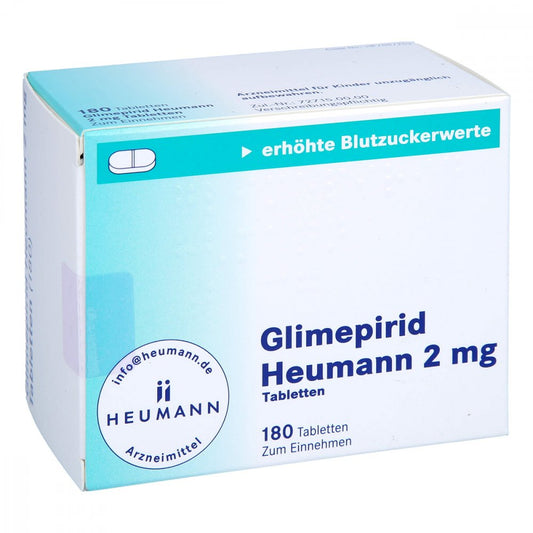 Das Produktfoto zeigt Glimepirid Heumann 2 Mg Tabletten (180 stk) PZN 01694625