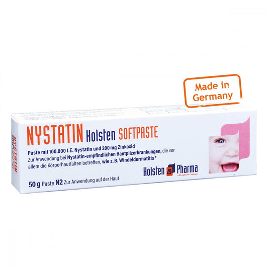 Das Produktfoto zeigt Nystatin Holsten Softpaste (50 g) PZN 01694909