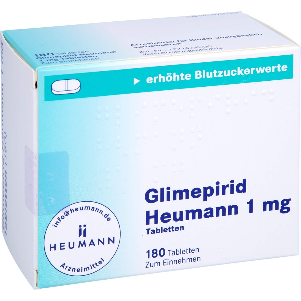 Das Produktfoto zeigt Glimepirid Heumann 1 Mg Tabletten (180 stk) PZN 01696943