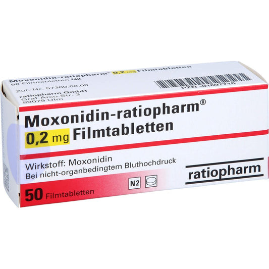 Das Produktfoto zeigt Moxonidin-Ratiopharm 0,2 Mg Filmtabletten (50 stk) PZN 01697718