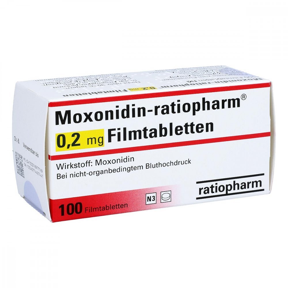 Das Produktfoto zeigt Moxonidin-Ratiopharm 0,2 Mg Filmtabletten (100 stk) PZN 01697776