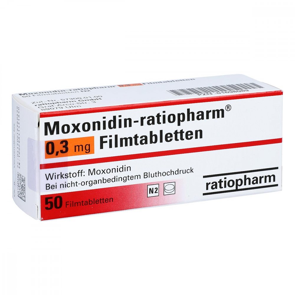 Das Produktfoto zeigt Moxonidin-Ratiopharm 0,3 Mg Filmtabletten (50 stk) PZN 01698089