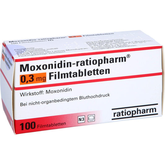 Das Produktfoto zeigt Moxonidin-Ratiopharm 0,3 Mg Filmtabletten (100 stk) PZN 01698095