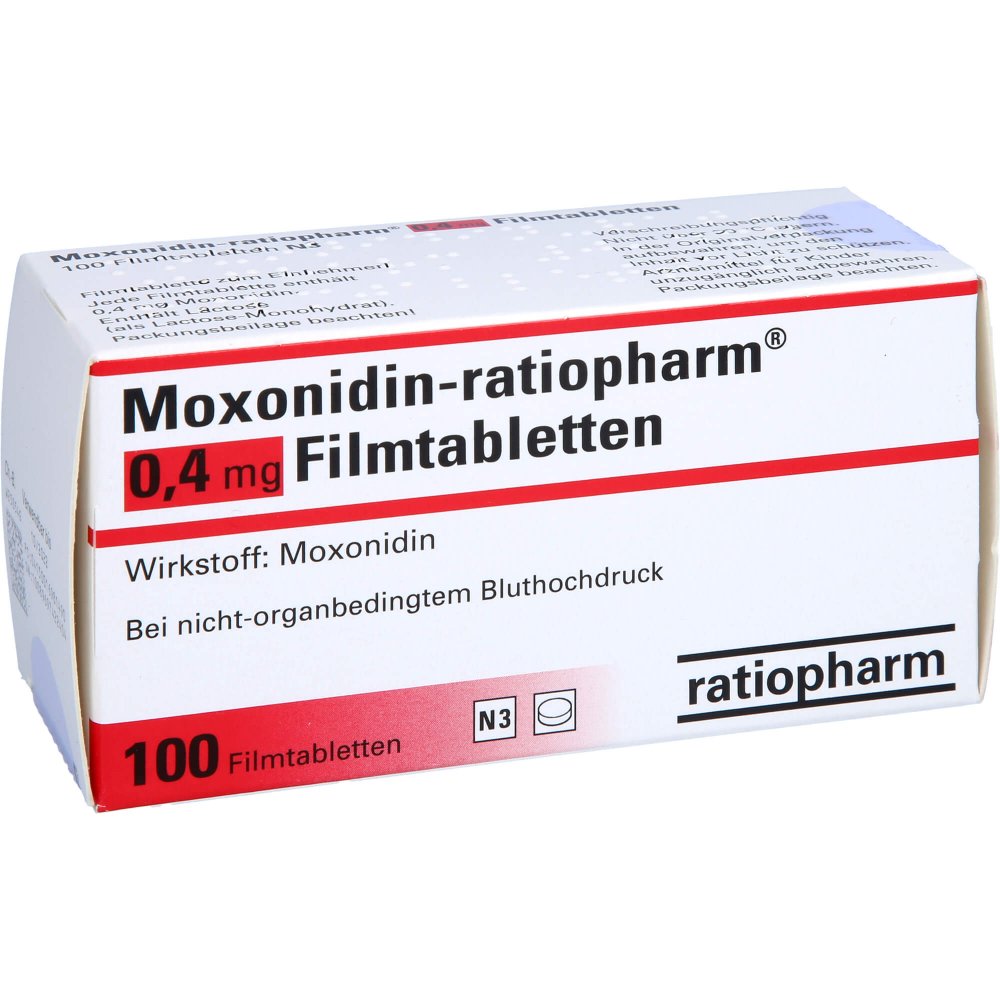 Das Produktfoto zeigt Moxonidin-Ratiopharm 0,4 Mg Filmtabletten (100 stk) PZN 01698149