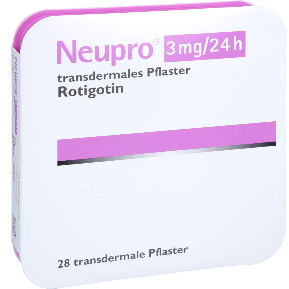 Das Produktfoto zeigt Neupro 3 Mg/24 H Transdermale Pflaster (28 stk) PZN 01699775