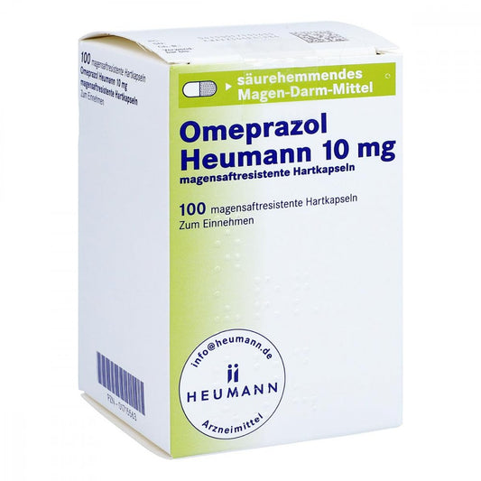 Das Produktfoto zeigt Omeprazol Heumann 10 Mg Magensaftres.Hartkapseln (100 stk) PZN 01715563