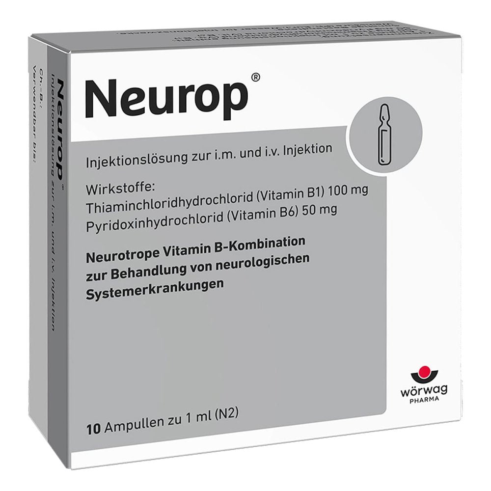 Das Produktfoto zeigt Neurop Injektionslösung Ampullen (10X1 ml) PZN 01716137
