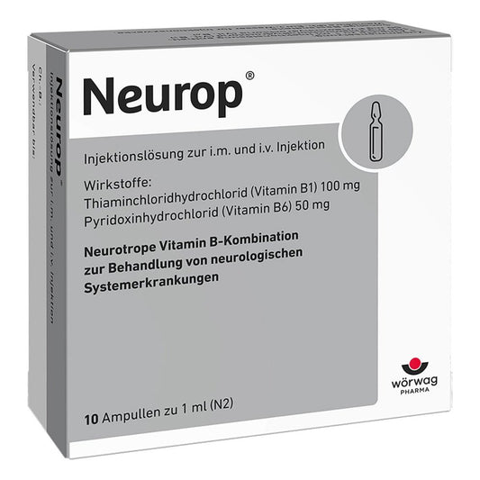 Das Produktfoto zeigt Neurop Injektionslösung Ampullen (10X1 ml) PZN 01716137