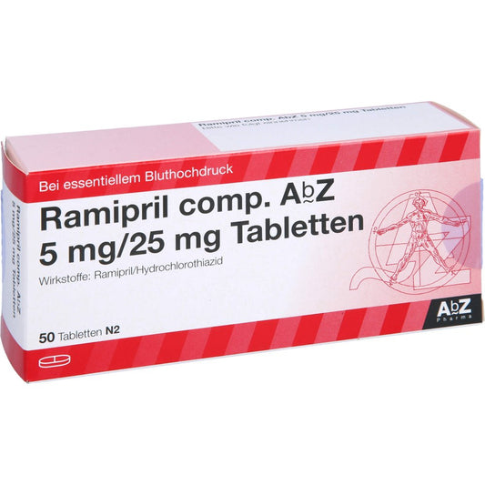 Das Produktfoto zeigt Ramipril Comp. Abz 5 Mg/25 Mg Tabletten (50 stk) PZN 01755700