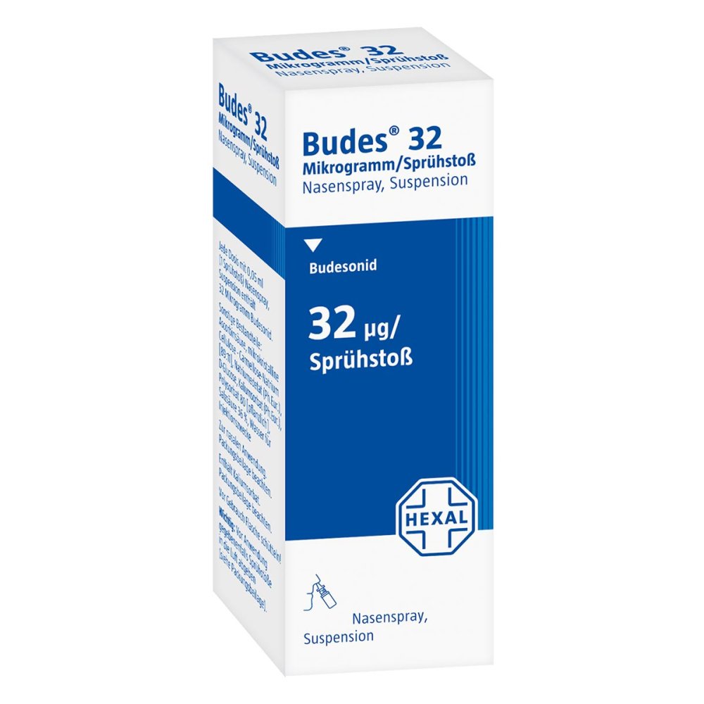 Das Produktfoto zeigt Budes Nasenspray 32μg/Sprühstoß 120 Ed (2X10 ml) PZN 01766365