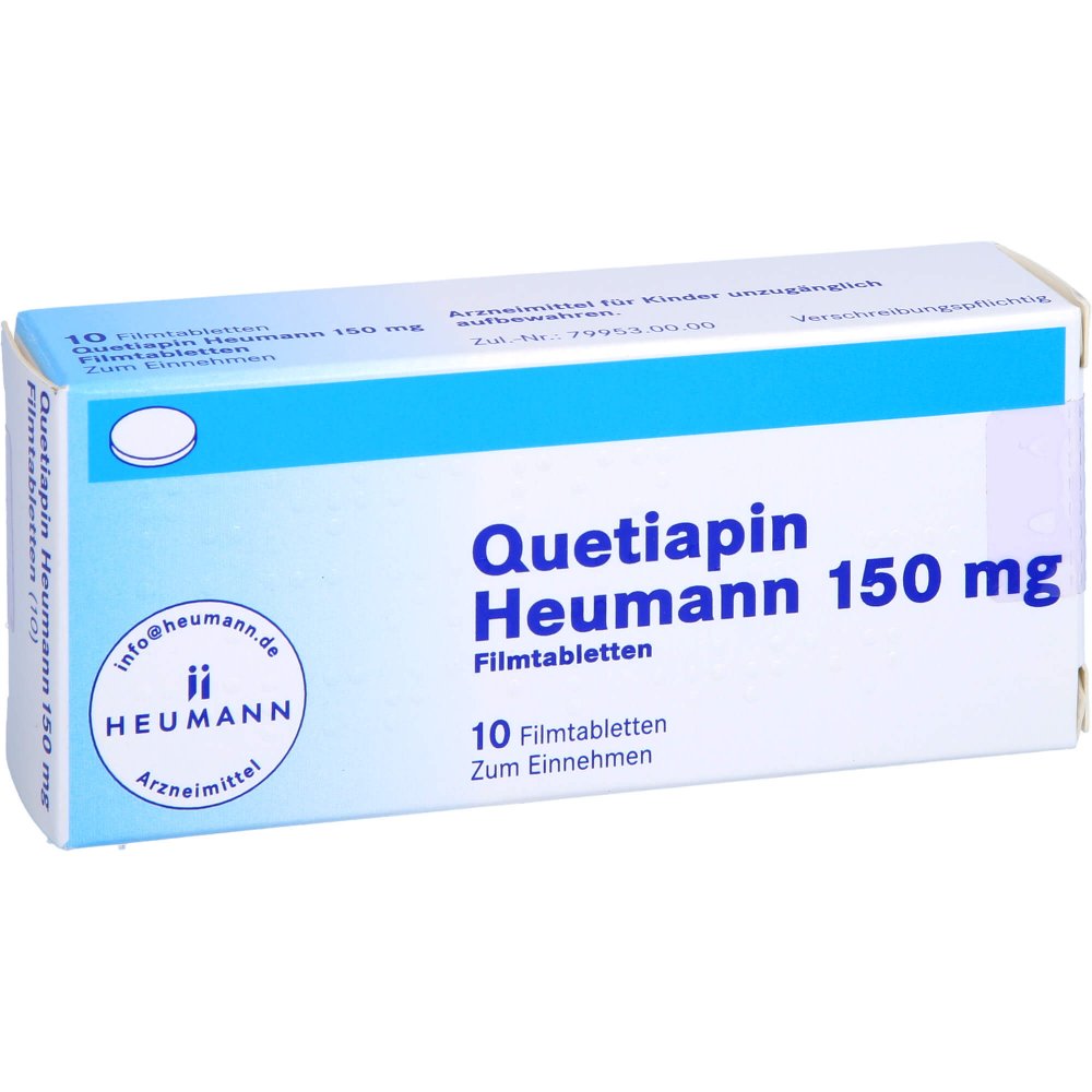 Das Produktfoto zeigt Quetiapin Heumann 150 Mg Filmtabletten (10 stk) PZN 01786735