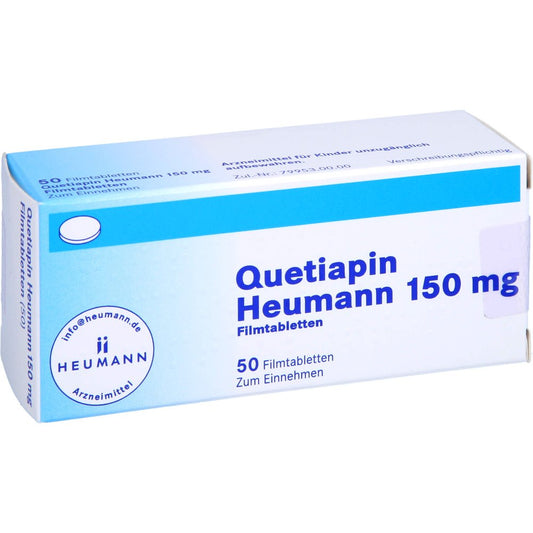 Das Produktfoto zeigt Quetiapin Heumann 150 Mg Filmtabletten (50 stk) PZN 01786741