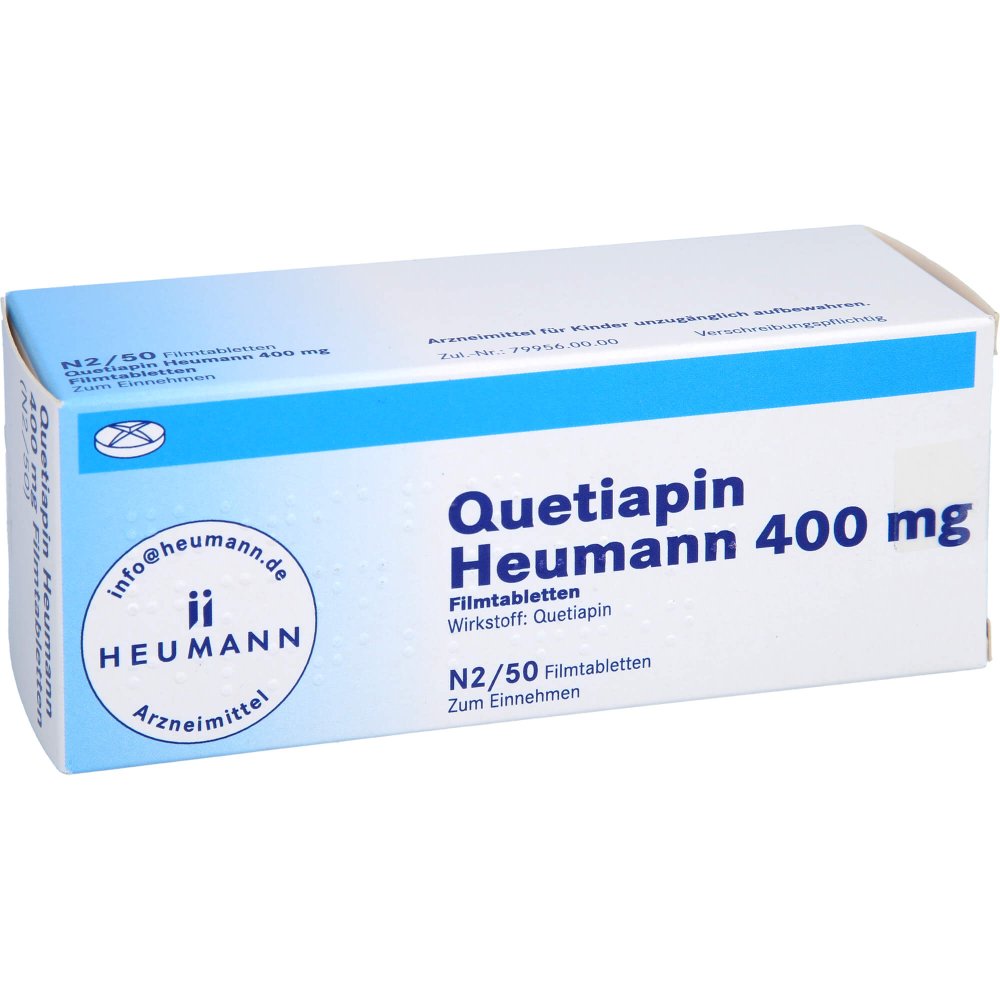 Das Produktfoto zeigt Quetiapin Heumann 400 Mg Filmtabletten (50 stk) PZN 01786770