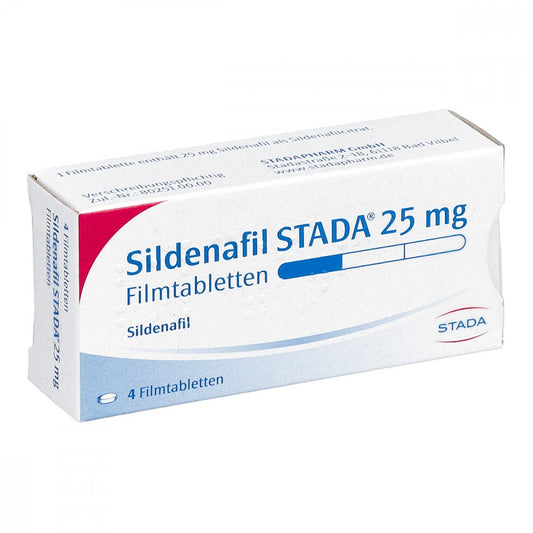 Das Produktfoto zeigt Sildenafil Stada 25 Mg Filmtabletten (4 stk) PZN 01795444
