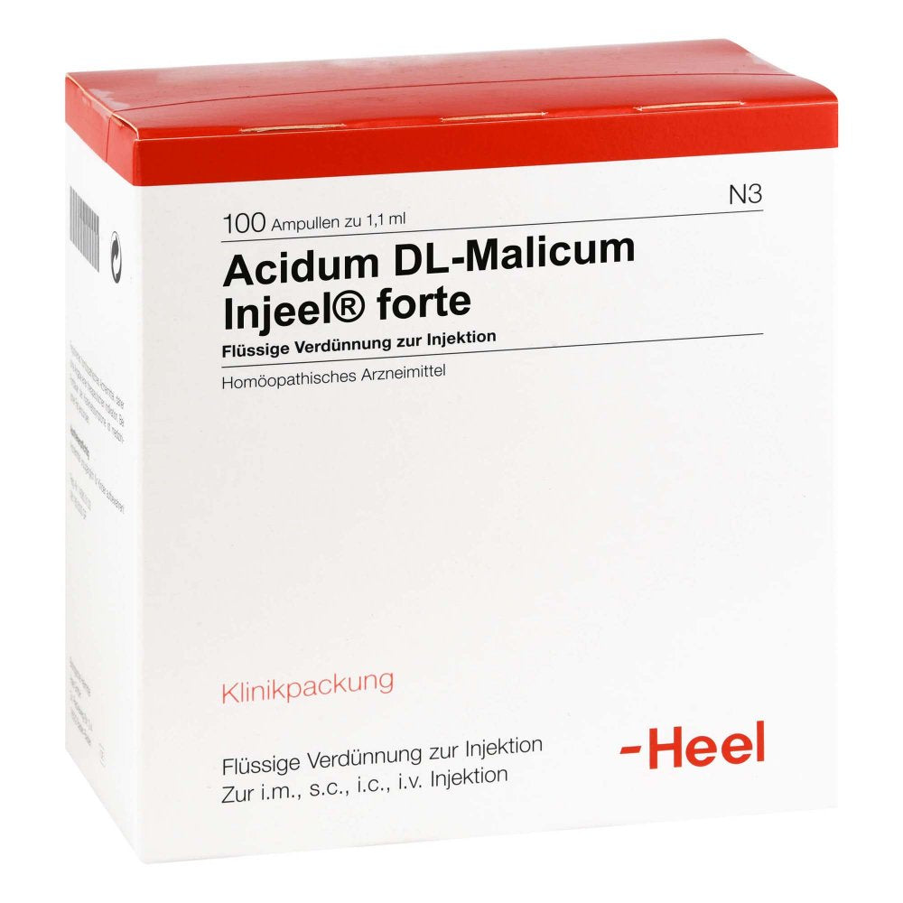 Das Produktfoto zeigt Acidum Dl-Malicum Injeel Forte Ampullen (100 stk) PZN 01803669