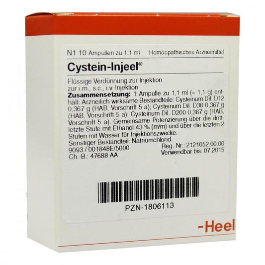 Das Produktfoto zeigt Cystein Injeel Ampullen (10 stk) PZN 01806113