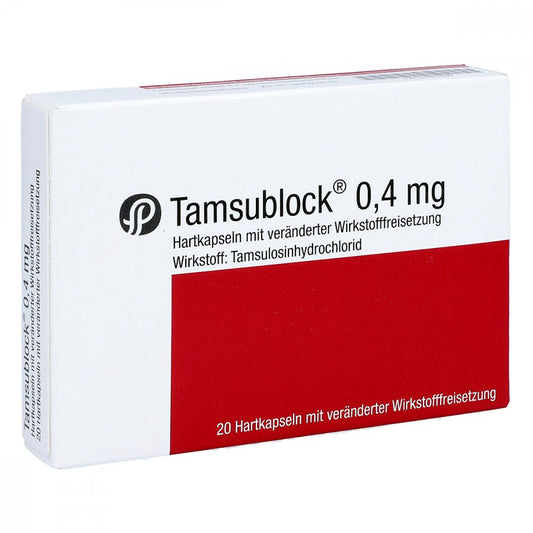 Das Produktfoto zeigt Tamsublock 0,4 Mg Hartk.M.Veränd.Wirkst.-Frs. (20 stk) PZN 01807880