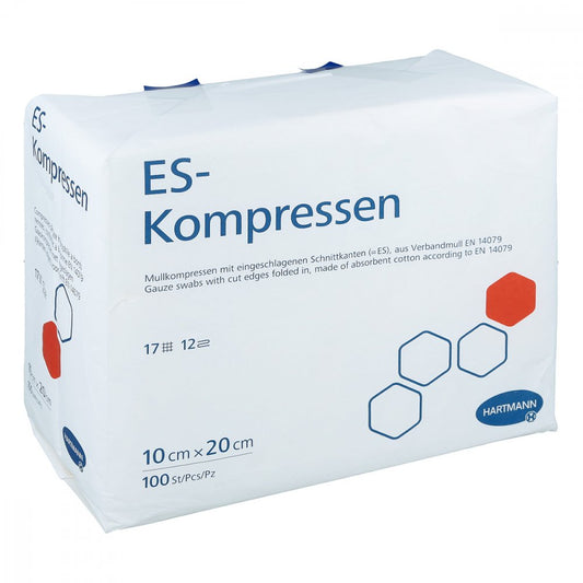 Das Produktfoto zeigt Es-Kompressen Unsteril 10x20 Cm 12fach (100 stk) PZN 01808997