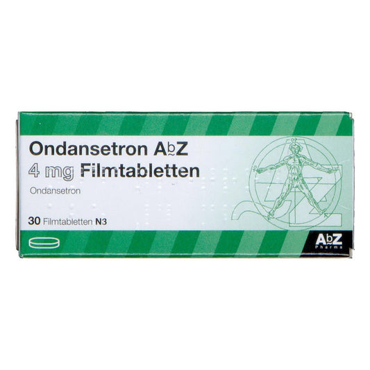 Das Produktfoto zeigt Ondansetron Abz 4 Mg Filmtabletten (30 stk) PZN 01810037