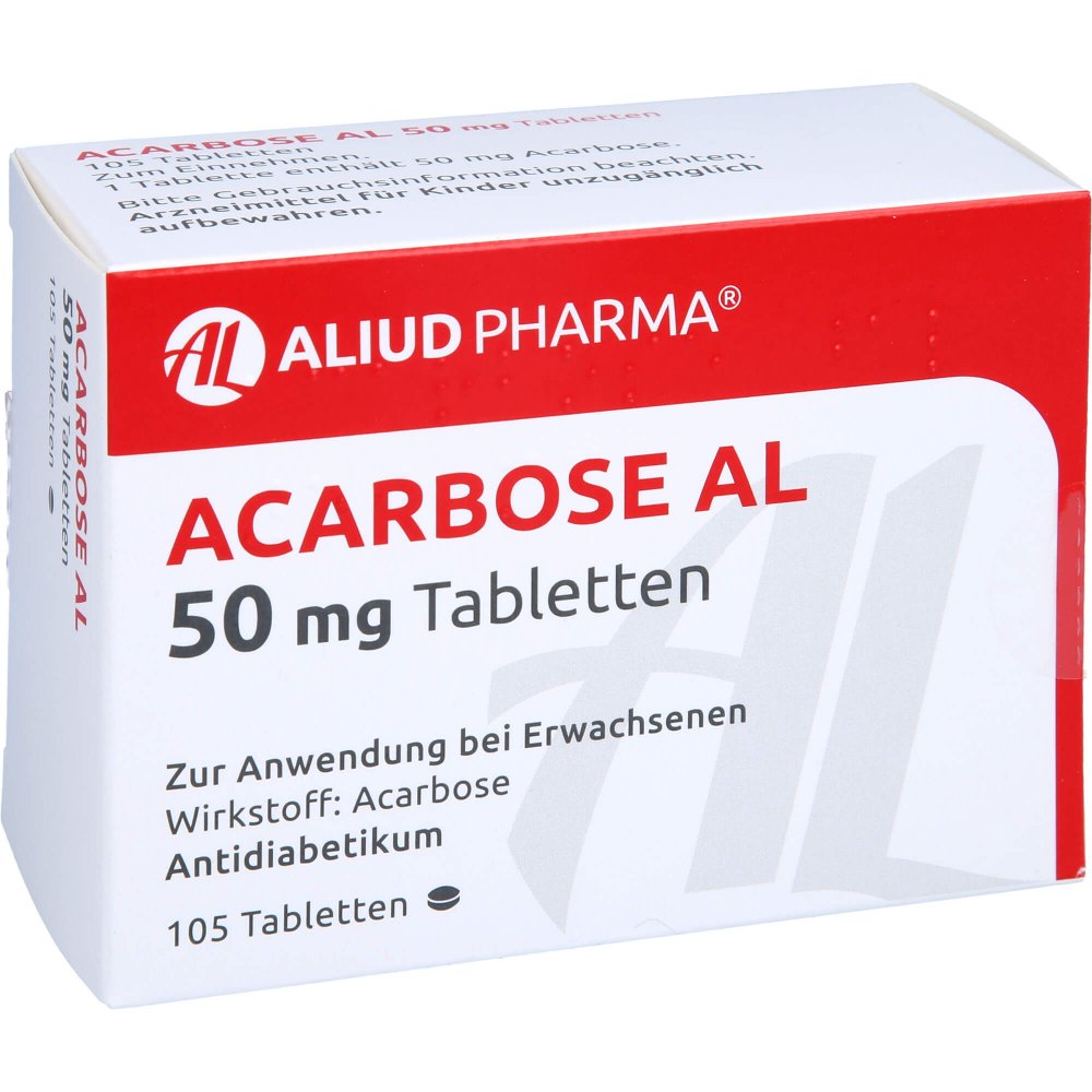 Das Produktfoto zeigt Acarbose Al 50 Mg Tabletten (105 stk) PZN 01813277