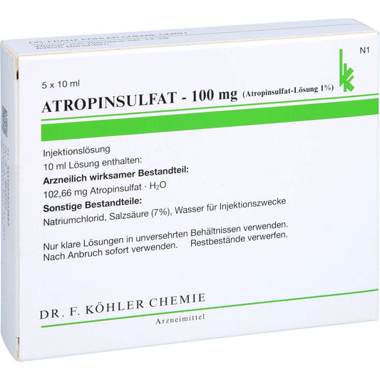 Das Produktfoto zeigt Atropinsulfat 100 Mg Ampullen (5X10 ml) PZN 01821288