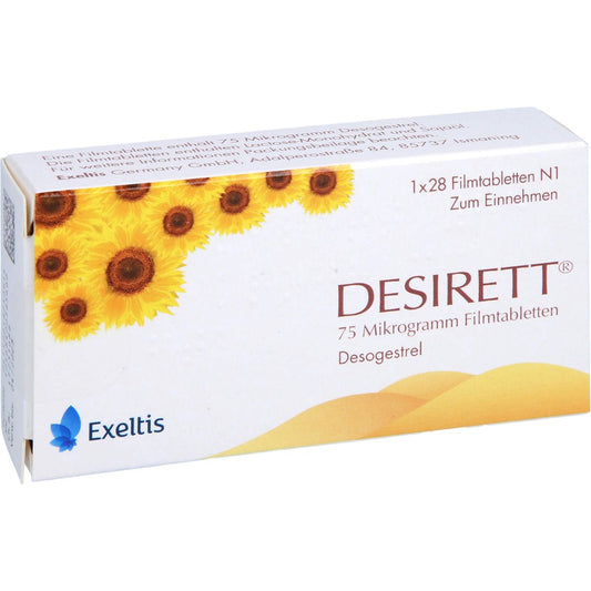 Das Produktfoto zeigt Desirett 75 Mikrogramm Filmtabletten (1X28 stk) PZN 01825091