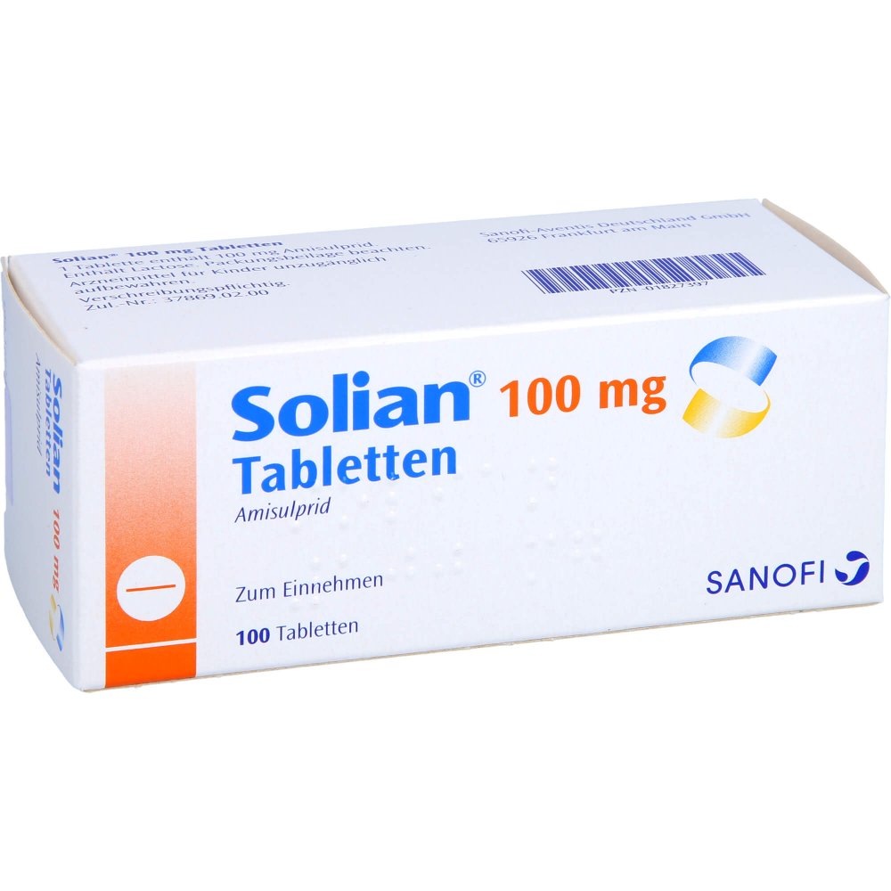 Das Produktfoto zeigt Solian 100 Mg Tabletten (100 stk) PZN 01827397