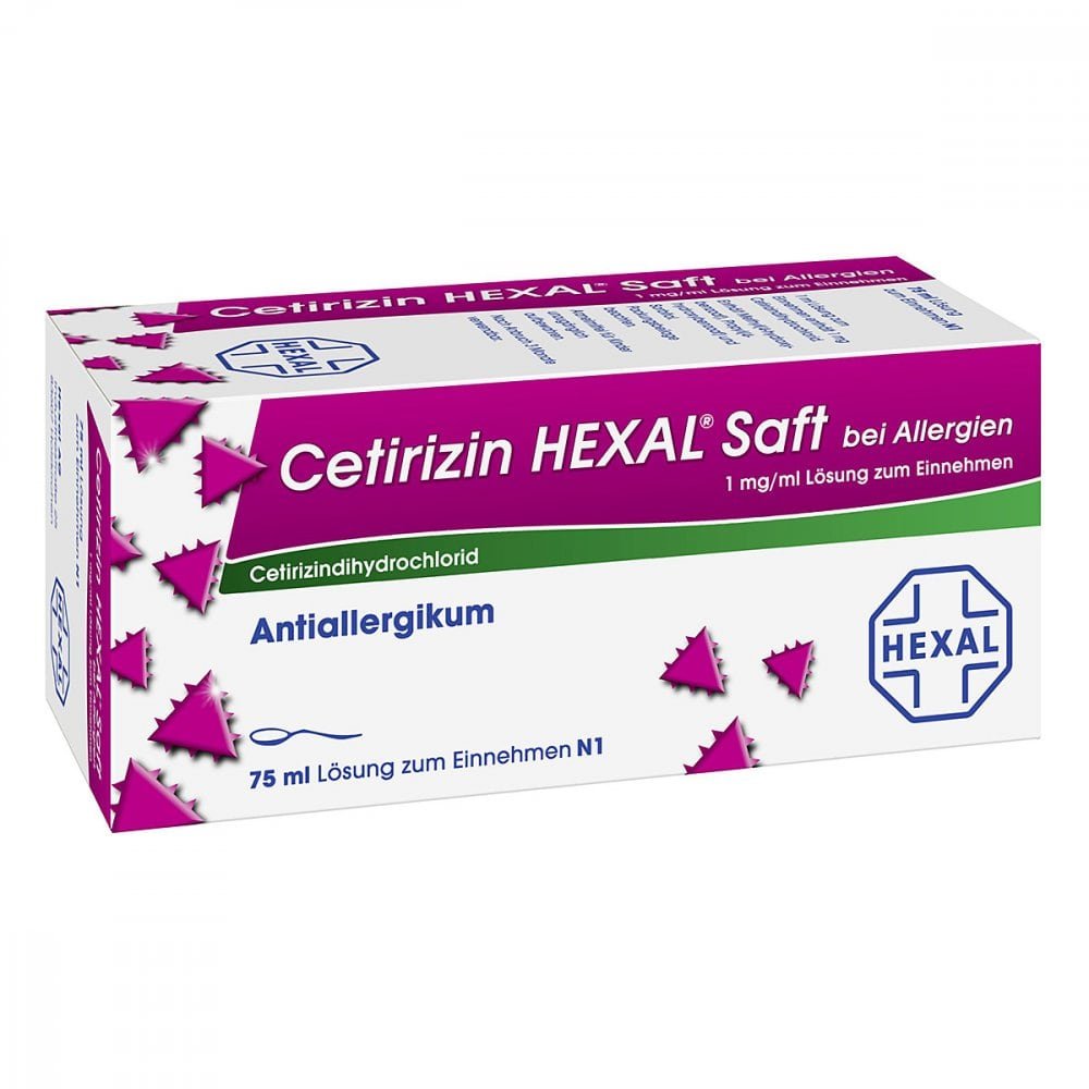 Das Produktfoto zeigt Cetirizin Hexal Saft Bei Allergien (75 ml) PZN 01830117