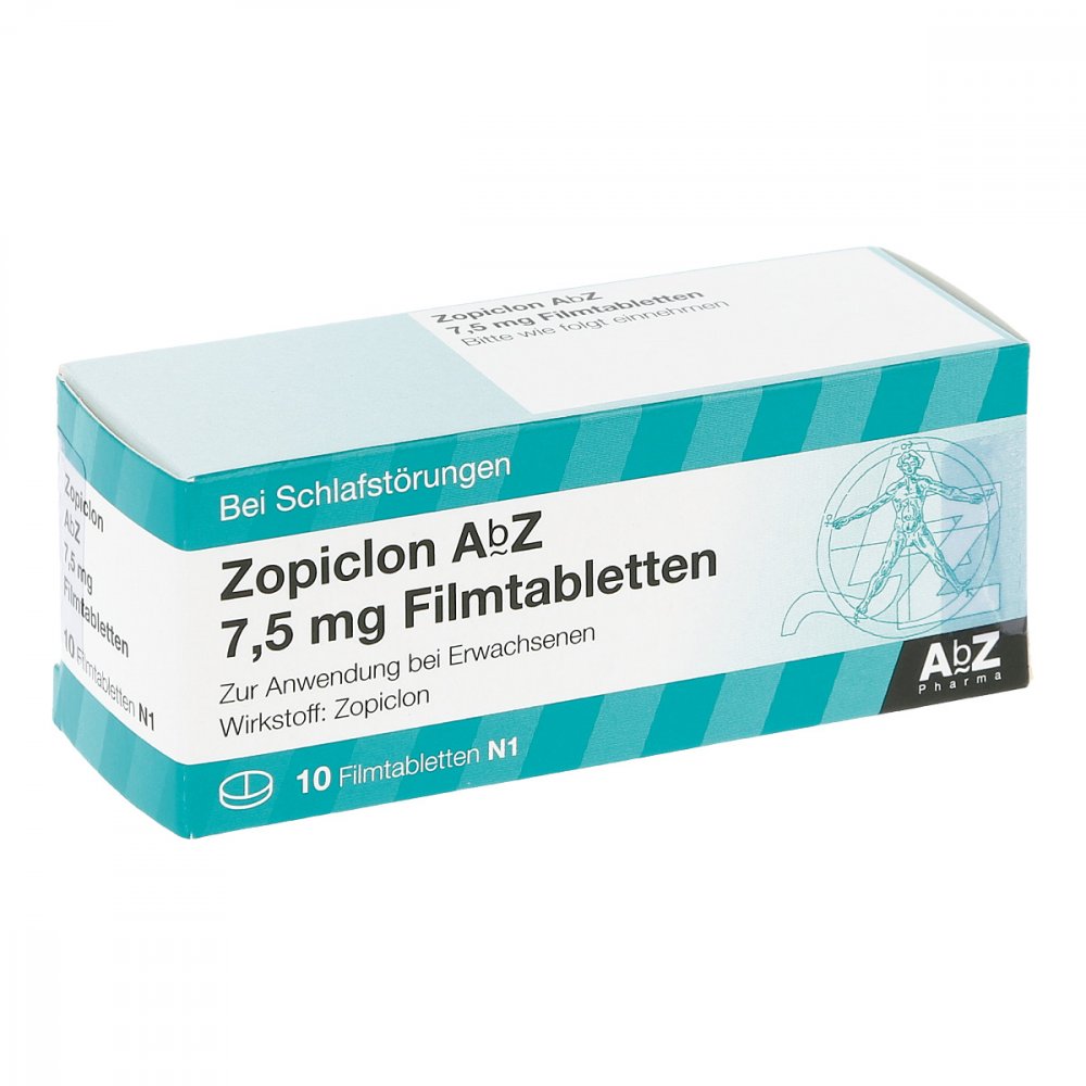 Das Produktfoto zeigt Zopiclon Abz 7,5 Mg Filmtabletten (10 stk) PZN 01830778