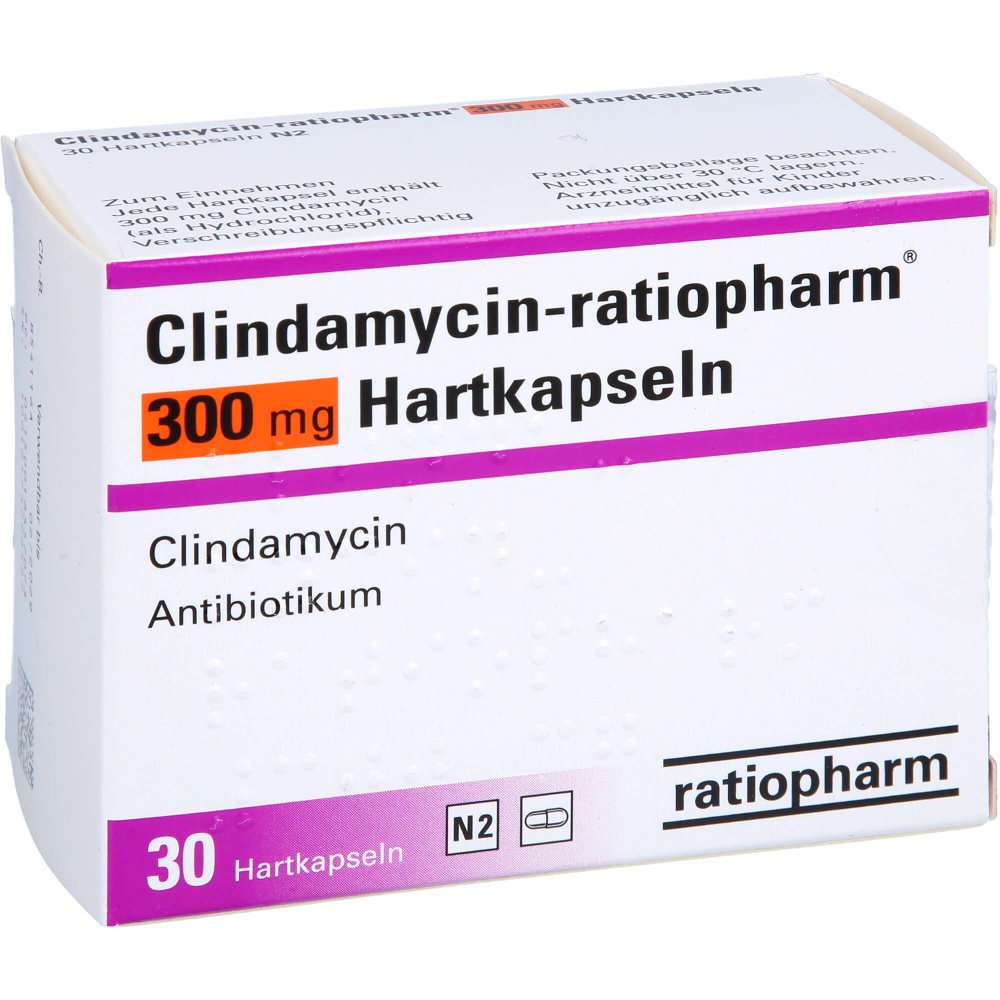 Das Produktfoto zeigt Clindamycin-Ratiopharm 300 Mg Hartkapseln (30 stk) PZN 01833707