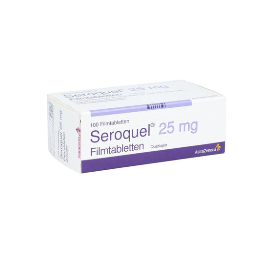 Das Produktfoto zeigt Seroquel 25 Mg Filmtabletten (100 stk) PZN 01840185