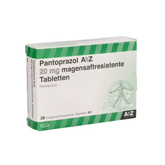 Das Produktfoto zeigt Pantoprazol Abz 20 Mg Magensaftres.Tabletten (28 stk) PZN 01841836