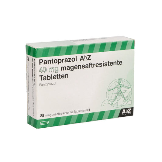 Das Produktfoto zeigt Pantoprazol Abz 40 Mg Magensaftres.Tabletten (28 stk) PZN 01841925