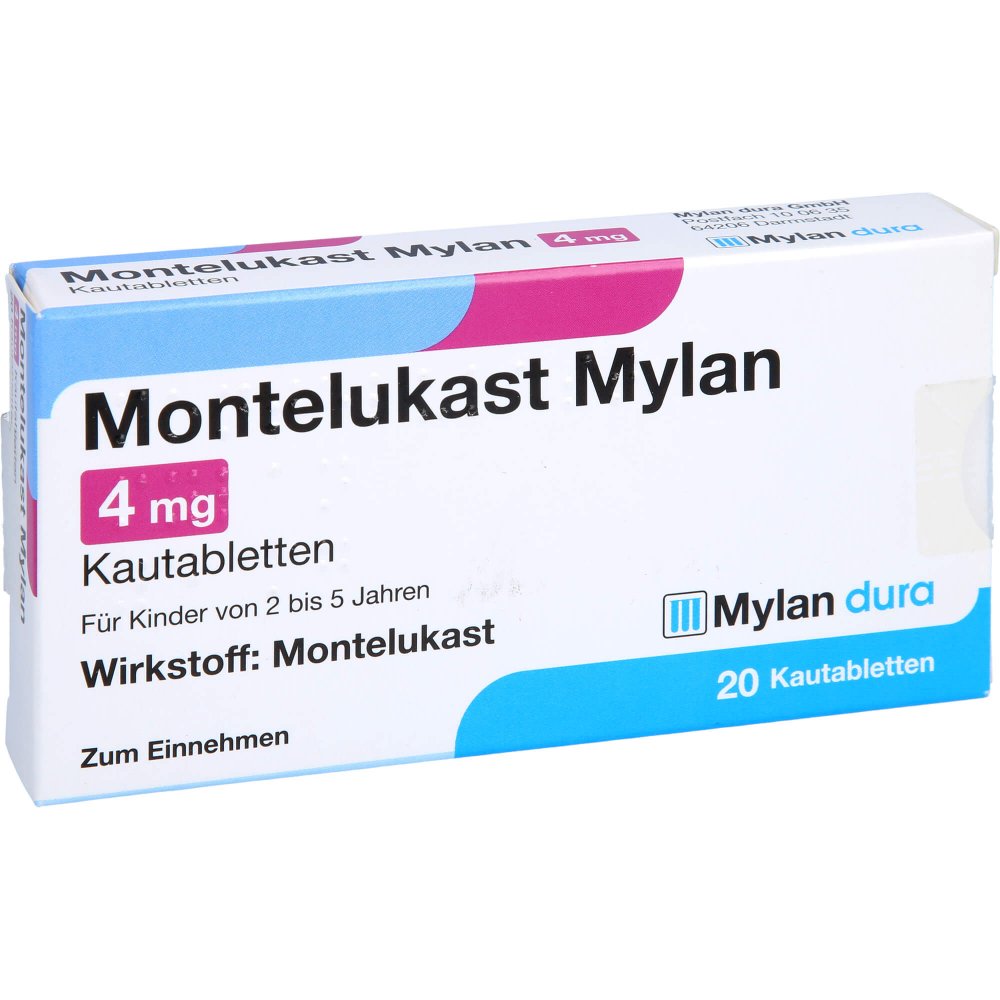 Das Produktfoto zeigt Montelukast Mylan 4 Mg Kautabletten (20 stk) PZN 01842729