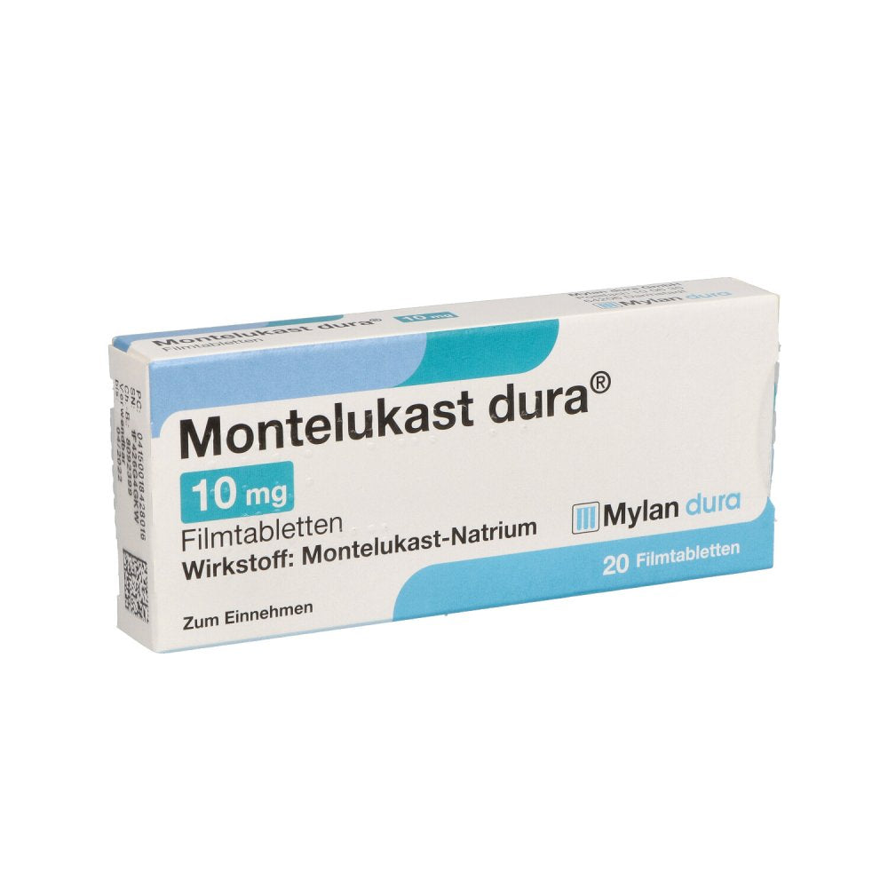 Das Produktfoto zeigt Montelukast Dura 10 Mg Filmtabletten (20 stk) PZN 01842801