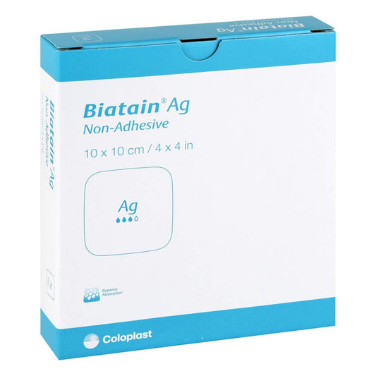Das Produktfoto zeigt Biatain Ag Schaumverband 10x10 Cm Nicht Haftend (5 stk) PZN 01848063