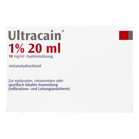 Das Produktfoto zeigt Ultracain 1% Ampullen (5X20 ml) PZN 01857671