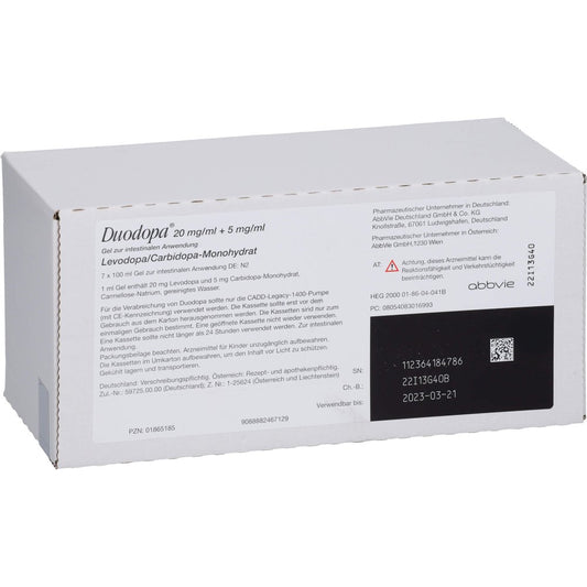 Das Produktfoto zeigt Duodopa Gel (7X100 ml) PZN 01865185