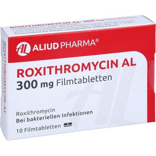 Das Produktfoto zeigt Roxithromycin Al 300 Mg Filmtabletten (10 stk) PZN 01867899