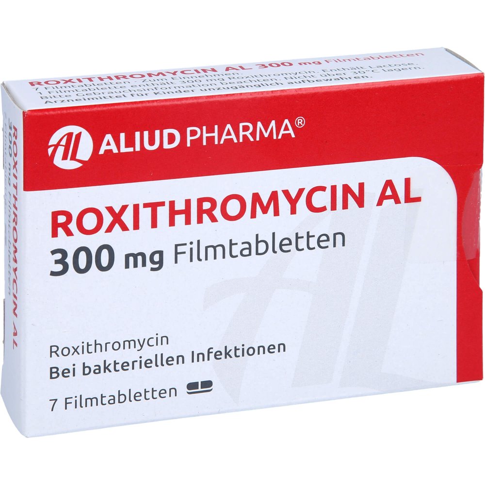 Das Produktfoto zeigt Roxithromycin Al 300 Mg Filmtabletten (7 stk) PZN 01867913