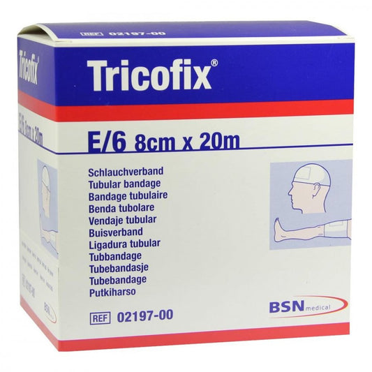 Das Produktfoto zeigt Tricofix Schlauchverband Gr.E 8 Cmx20 M (1 stk) PZN 01868982