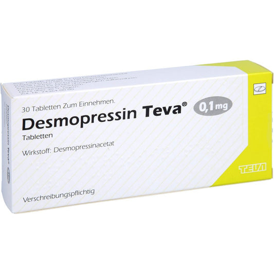 Das Produktfoto zeigt Desmopressin Teva 0,1 Mg Tabletten (30 stk) PZN 01875953