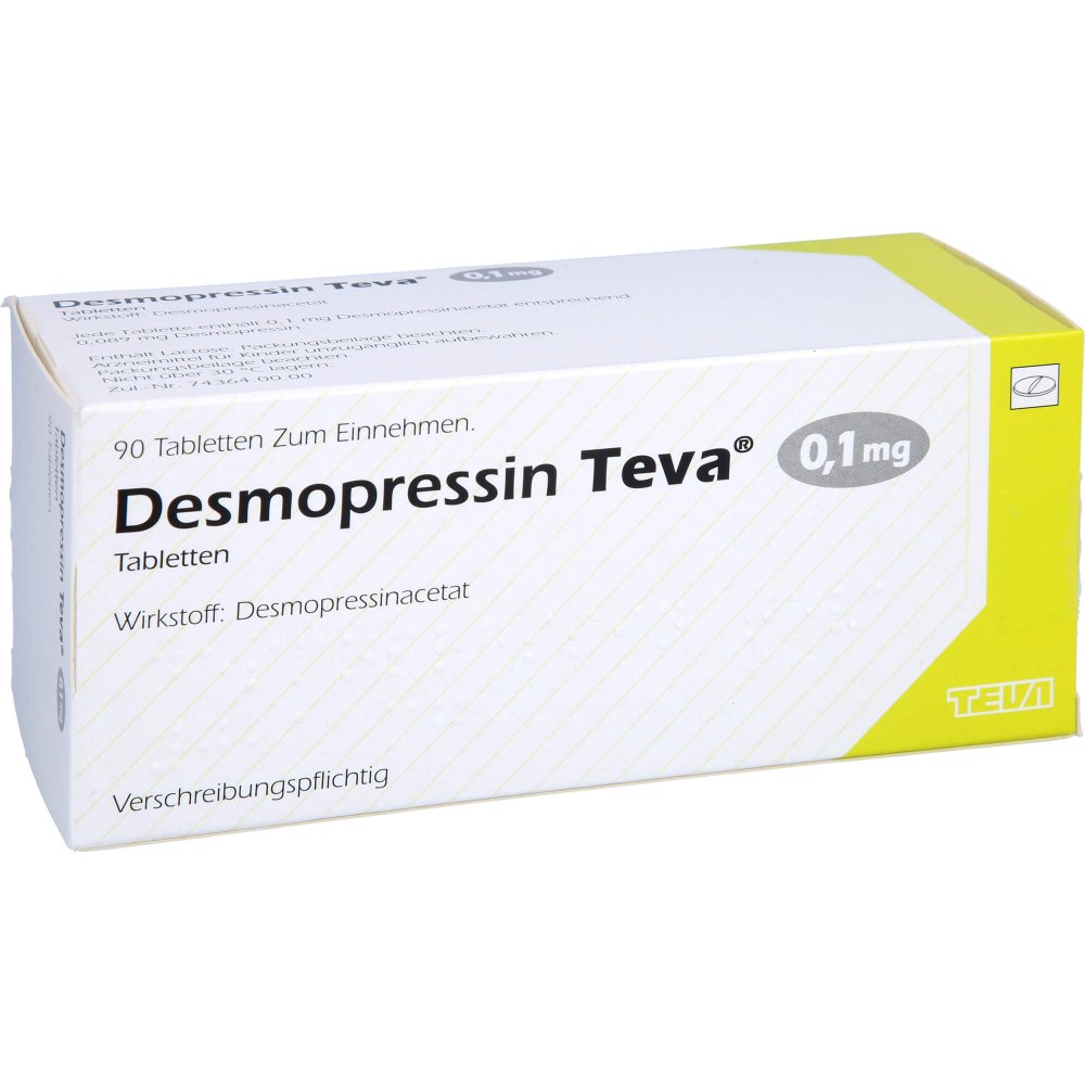 Das Produktfoto zeigt Desmopressin Teva 0,1 Mg Tabletten (90 stk) PZN 01876036