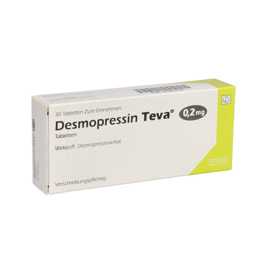 Das Produktfoto zeigt Desmopressin Teva 0,2 Mg Tabletten (30 stk) PZN 01877722