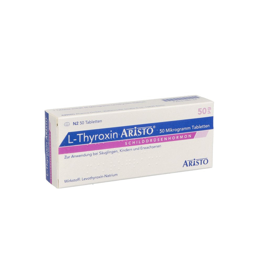 Das Produktfoto zeigt L-Thyroxin Aristo 50 Mikrogramm Tabletten (50 stk) PZN 01880144