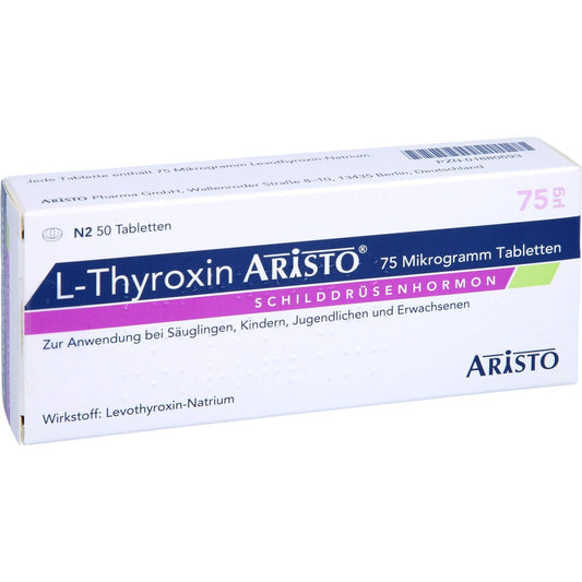 Das Produktfoto zeigt L-Thyroxin Aristo 75 Mikrogramm Tabletten (50 stk) PZN 01880693