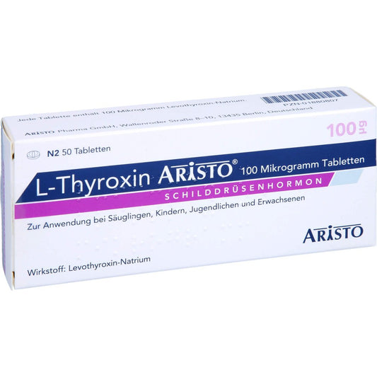 Das Produktfoto zeigt L-Thyroxin Aristo 100 Mikrogramm Tabletten (50 stk) PZN 01880807