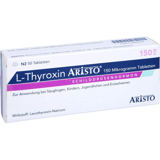 Das Produktfoto zeigt L-Thyroxin Aristo 150 Mikrogramm Tabletten (50 stk) PZN 01883059
