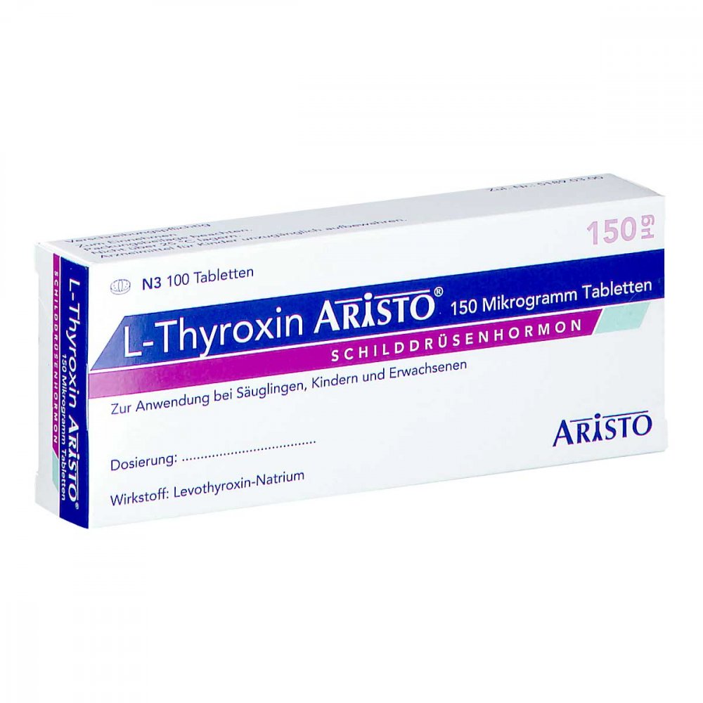 Das Produktfoto zeigt L-Thyroxin Aristo 150 Mikrogramm Tabletten (100 stk) PZN 01883177